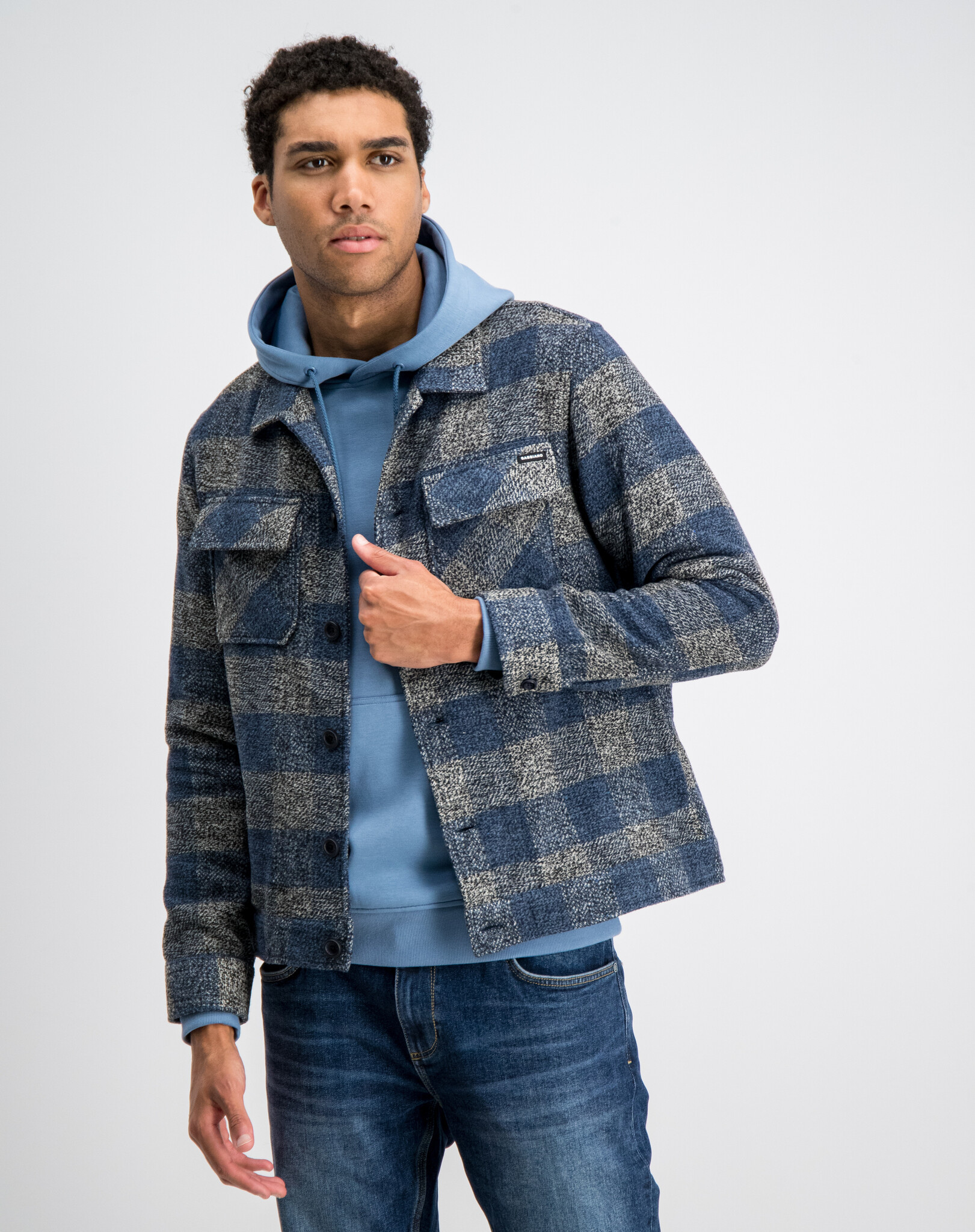 4267433 MORAR Check Trucker Overshirt (671 Mystic Blue)