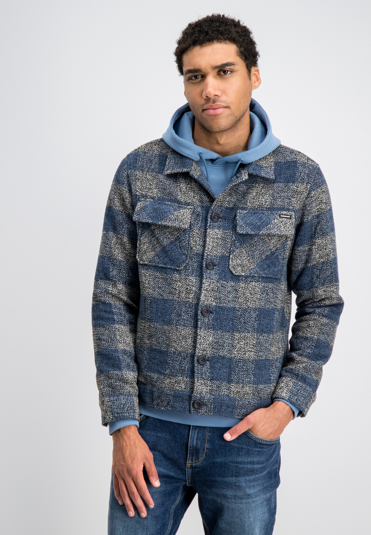 4267433 MORAR Check Trucker Overshirt (671 Mystic Blue)