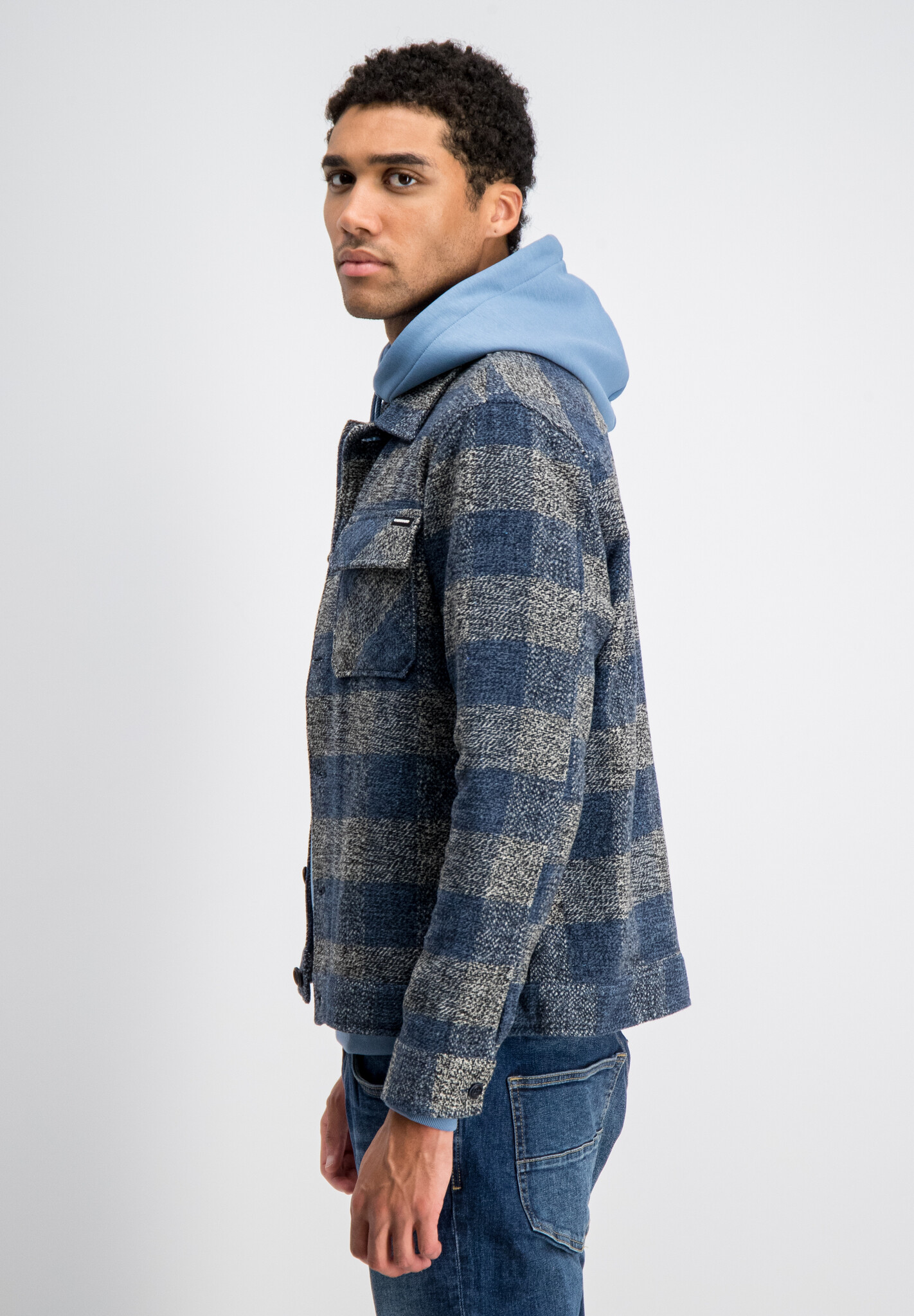 4267433 MORAR Check Trucker Overshirt (671 Mystic Blue)
