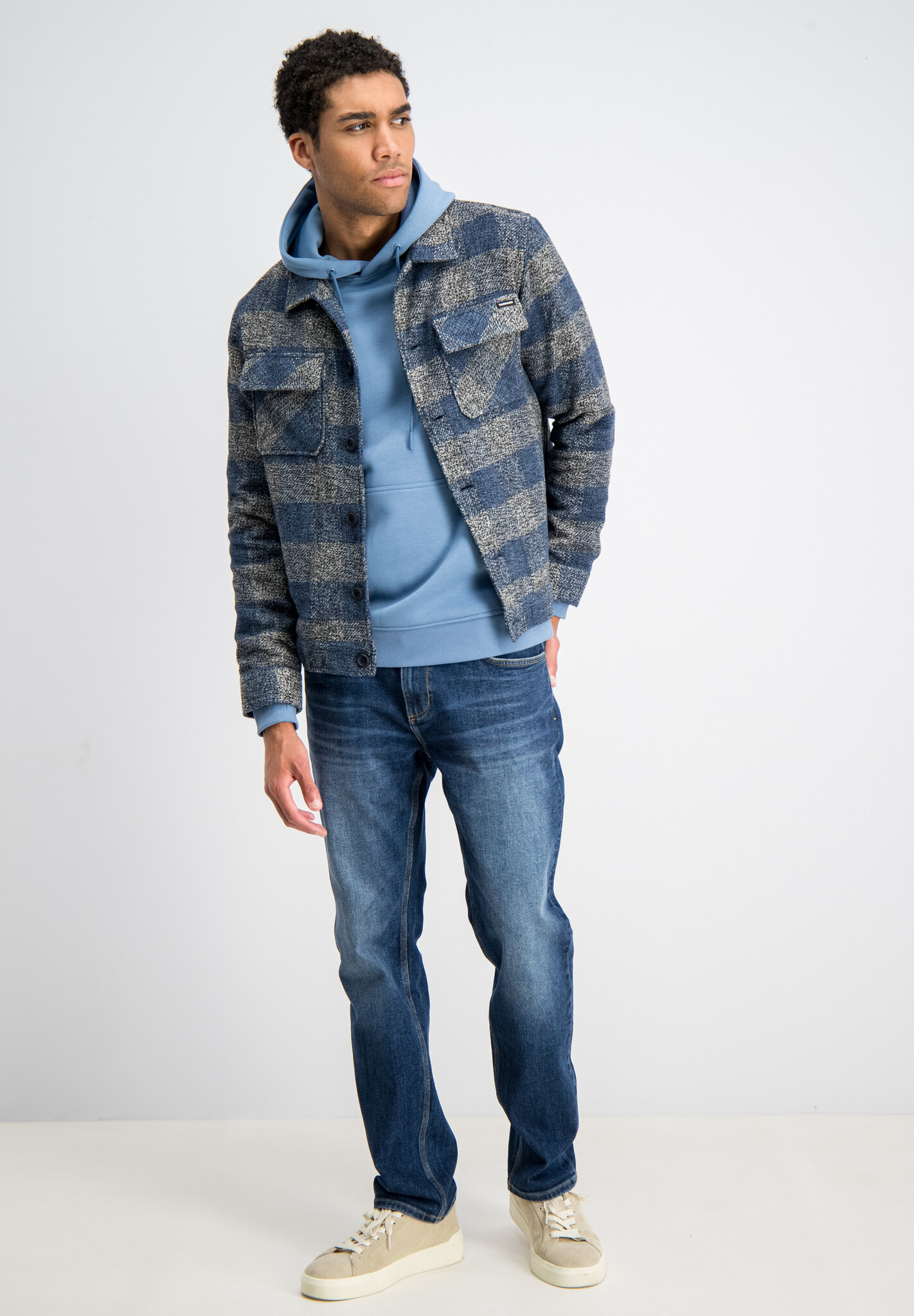 4267433 MORAR Check Trucker Overshirt (671 Mystic Blue)