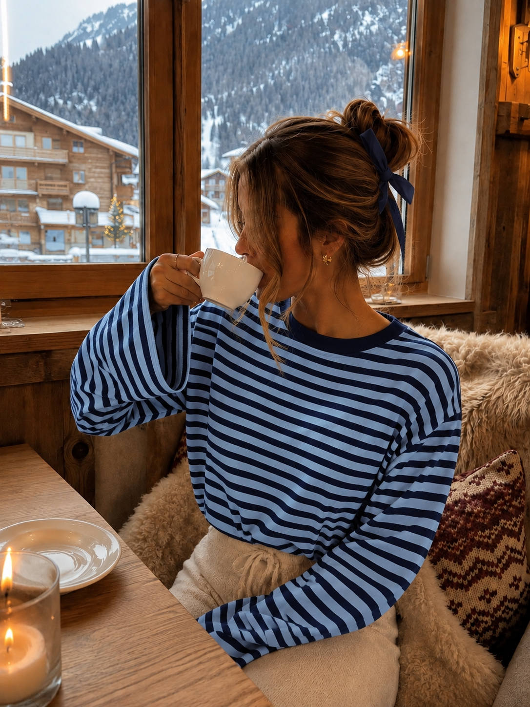 CORI Stripes LS Sweatshirt (Sky Blue/Navy)