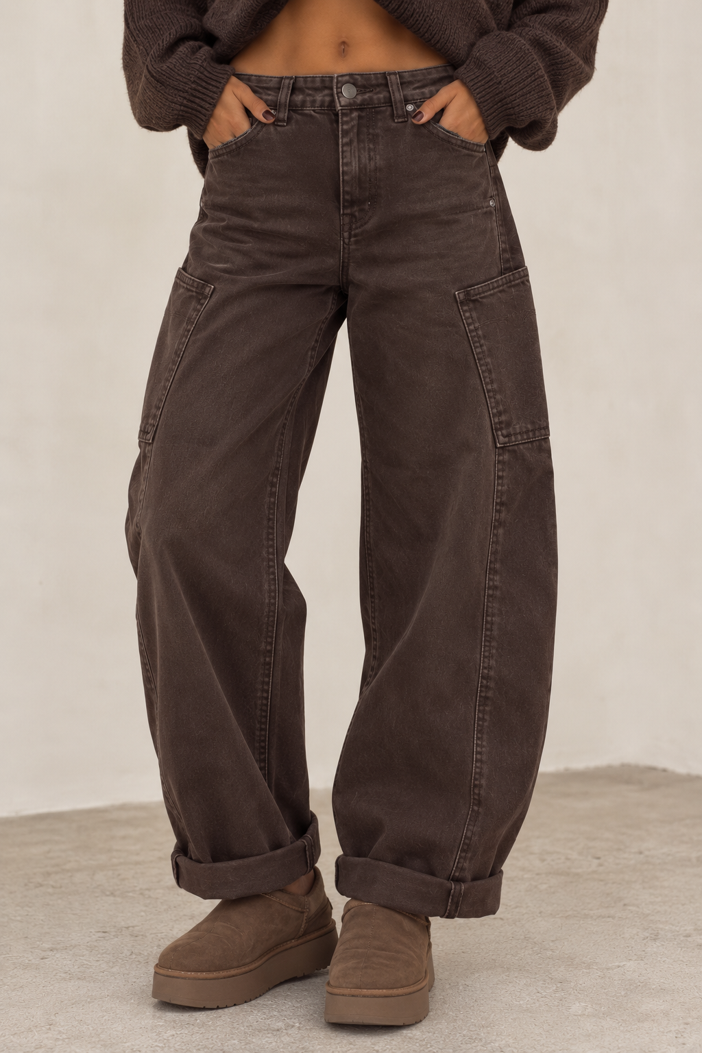 AUDREY Cargo Ballon Fit Jeans (Brown Denim)
