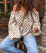 GIGI Long Sleeve Top Polkadots (White/Brown)