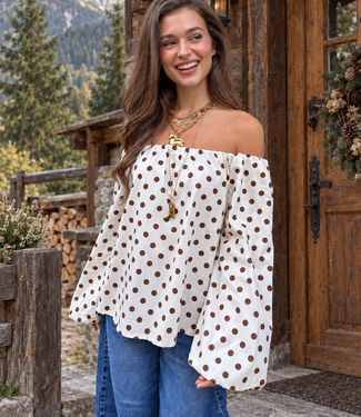 GIGI Long Sleeve Top Polkadots (White/Brown)