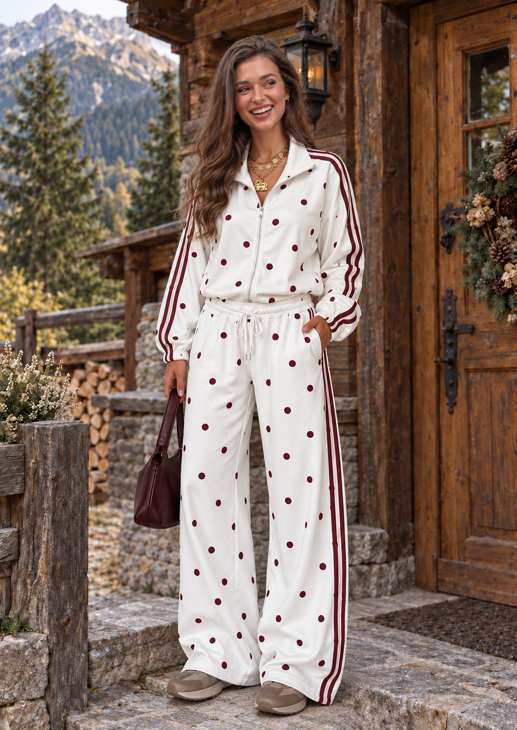 POPO Polka Dots Pants (Bordeau/Cream)