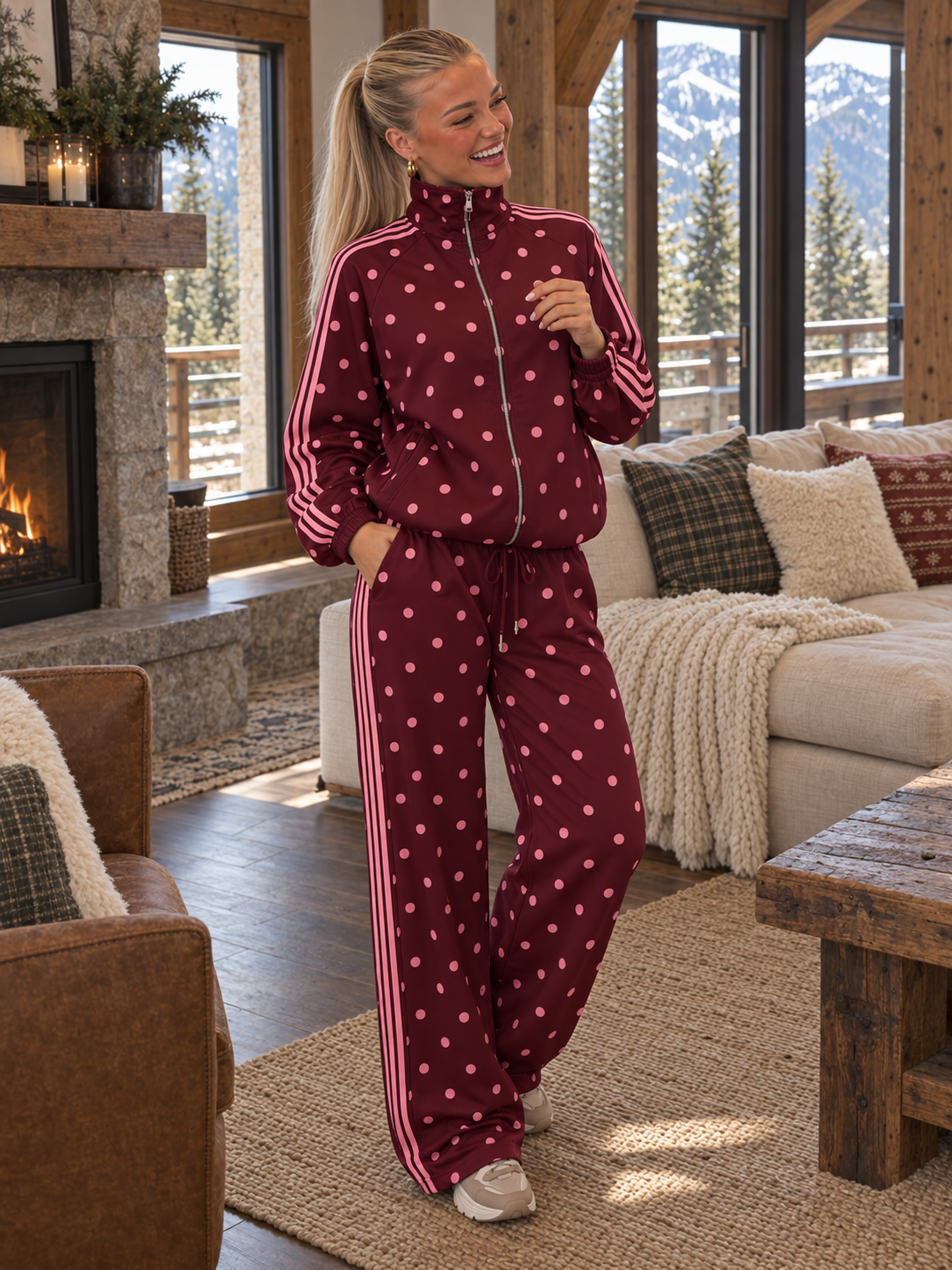 POPO Polka Dots Pants (Bordeau/Pink)