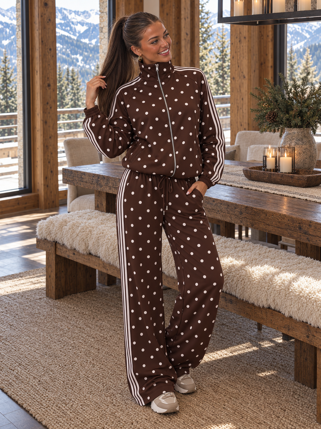 POPO Polka Dots Zip Jacket (Brown/White)