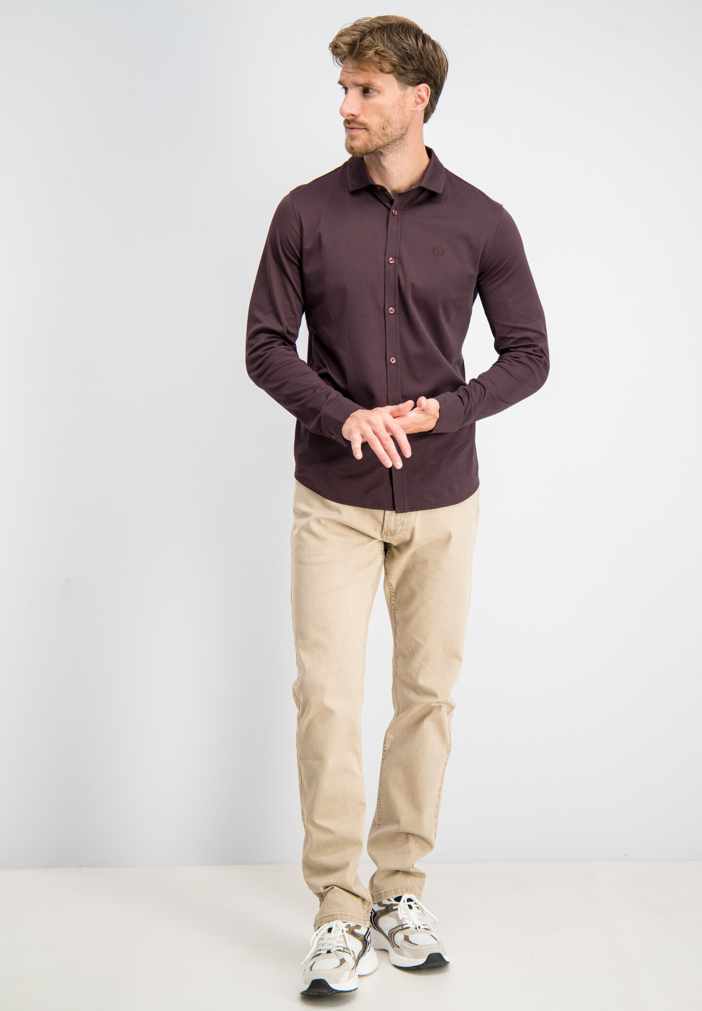 3367340 TONE-S JERSEY OVERHEMD LS (BURNT BORDEAUX)