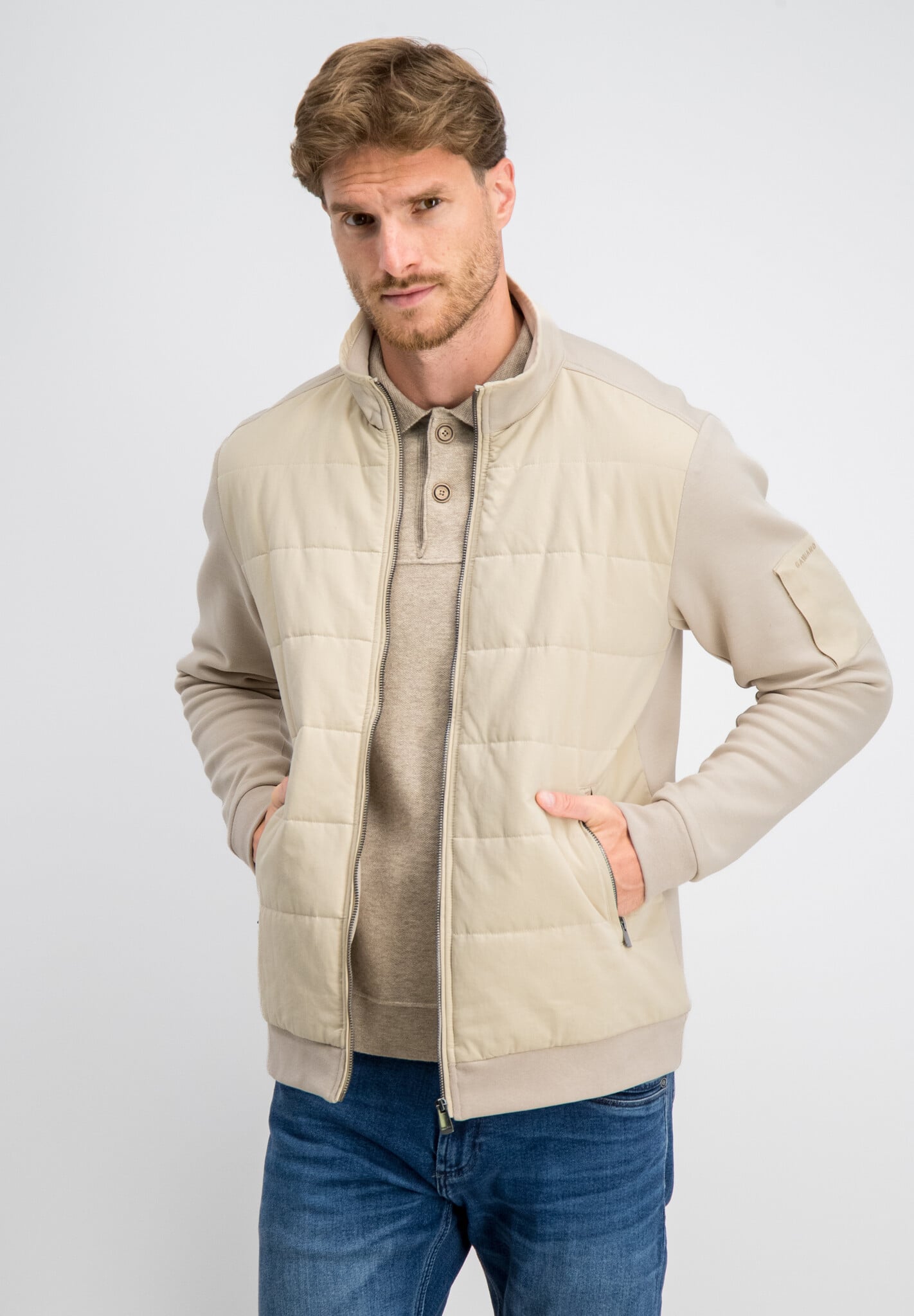 4267436 RONAN PIQUE INTERLOCK MIX CARDIGAN (COASTAL SAND )