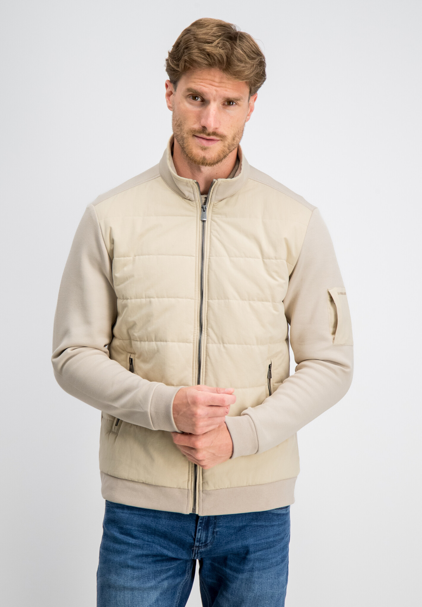 4267436 RONAN PIQUE INTERLOCK MIX CARDIGAN (COASTAL SAND )