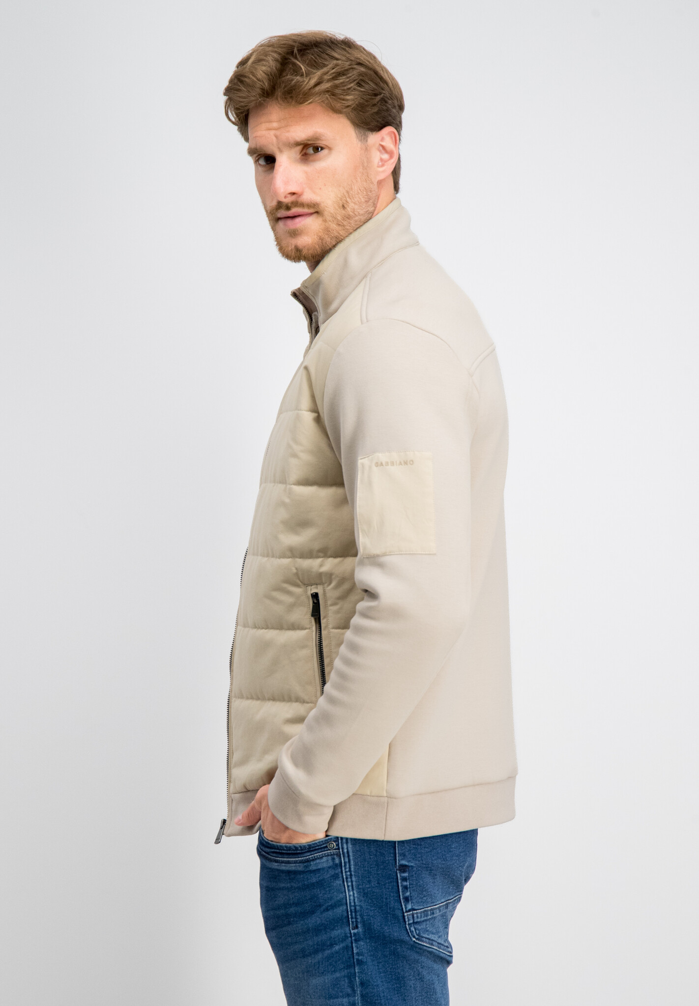 4267436 RONAN PIQUE INTERLOCK MIX CARDIGAN (COASTAL SAND )
