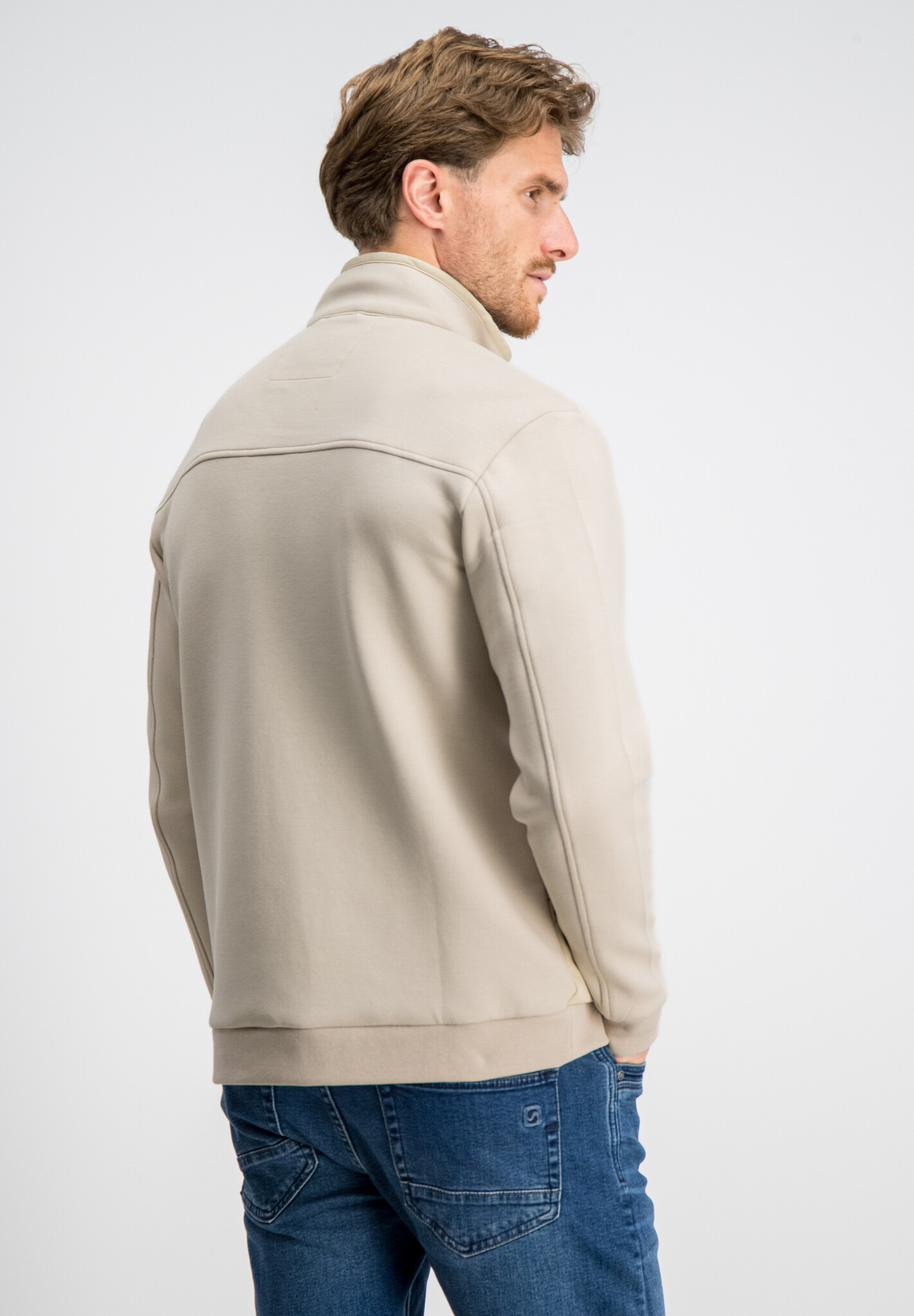 4267436 RONAN PIQUE INTERLOCK MIX CARDIGAN (COASTAL SAND )