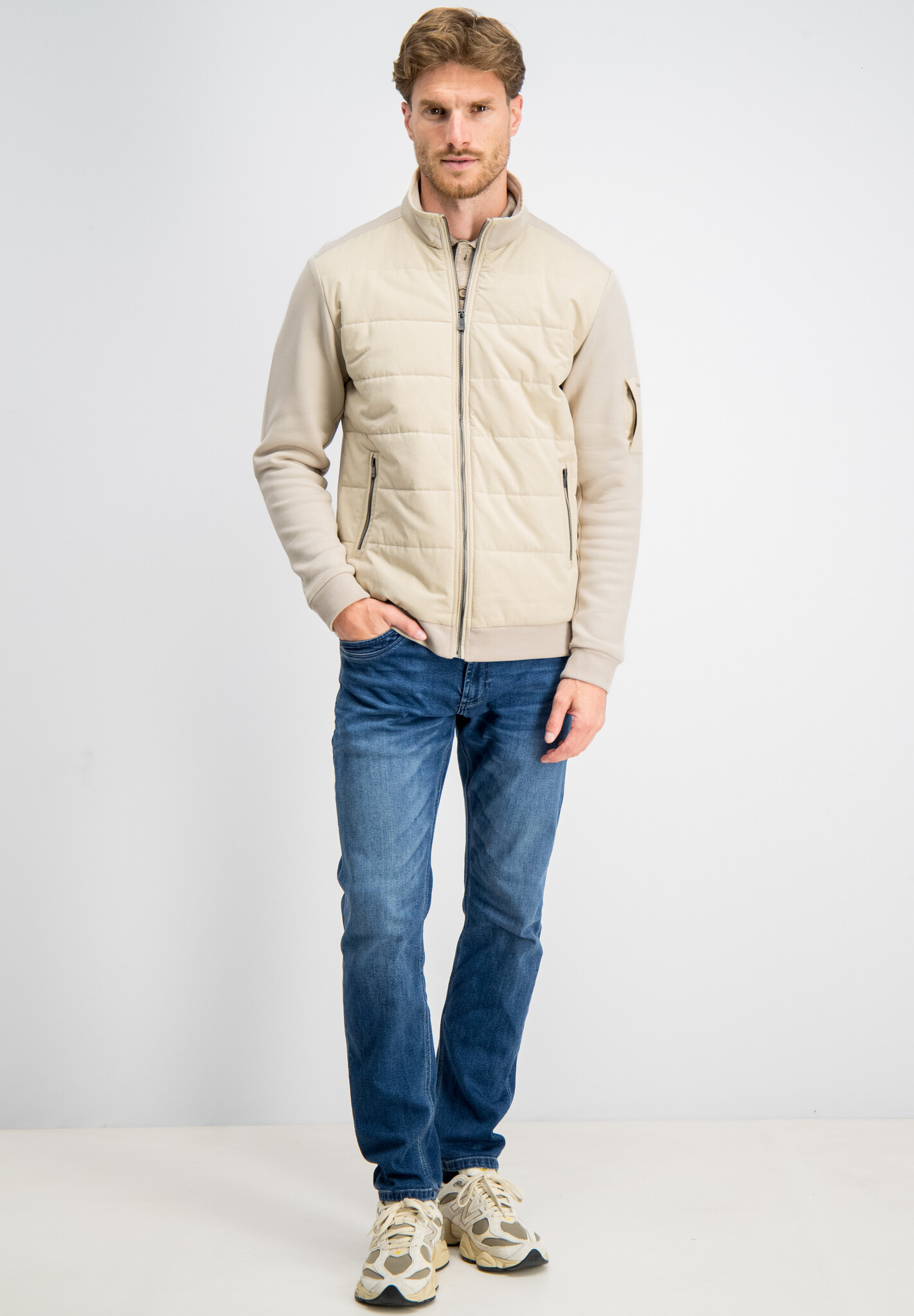 4267436 RONAN PIQUE INTERLOCK MIX CARDIGAN (COASTAL SAND )