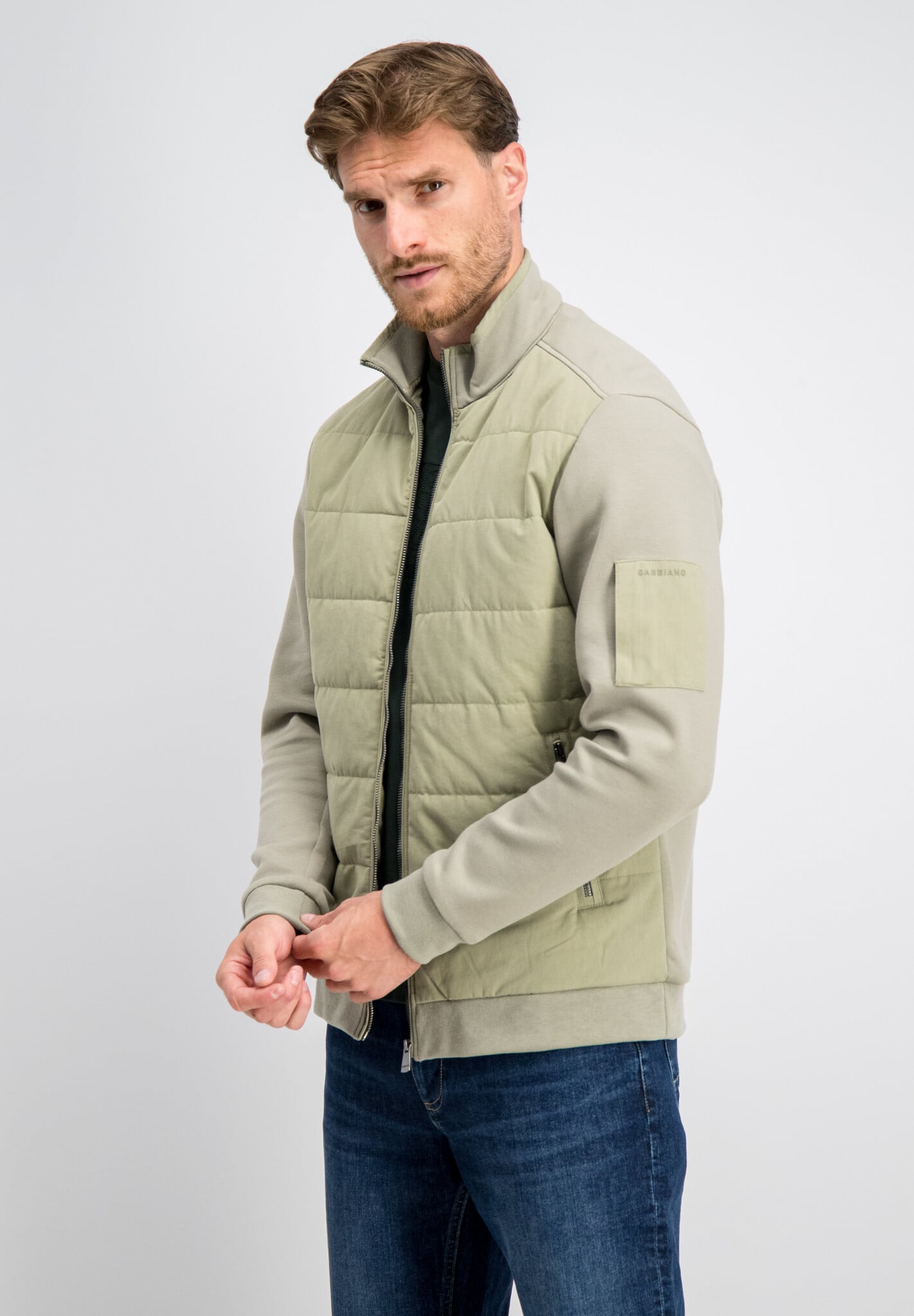 4267436 RONAN PIQUE INTERLOCK MIX CARDIGAN (SAGE GREEN)