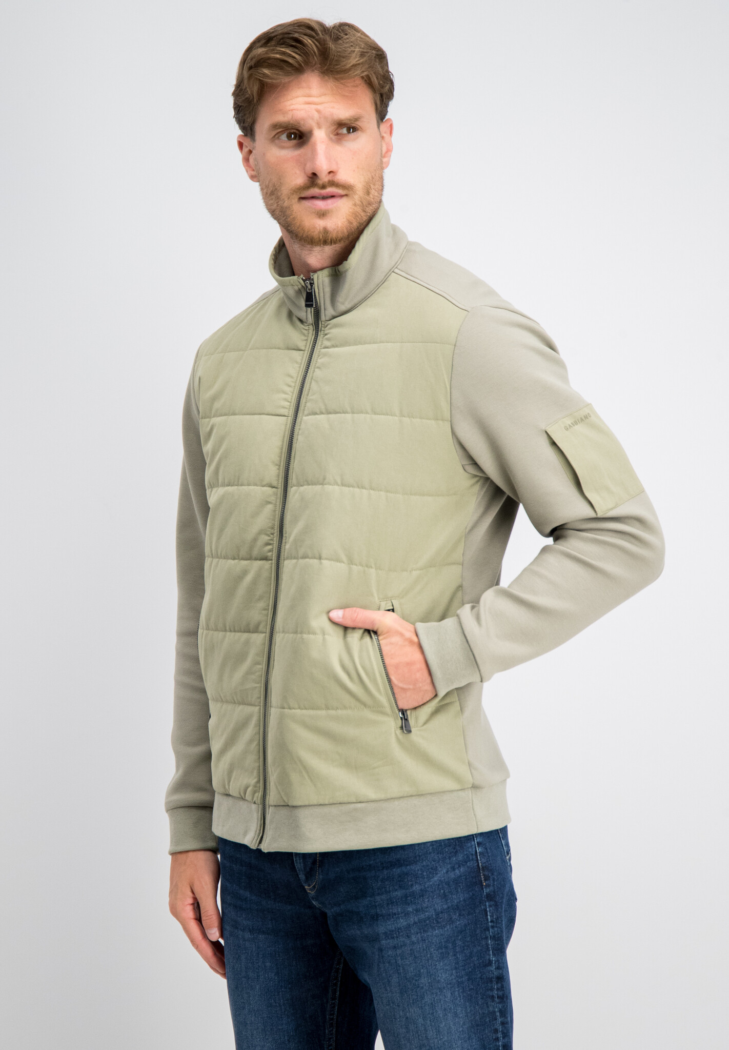 4267436 RONAN PIQUE INTERLOCK MIX CARDIGAN (SAGE GREEN)