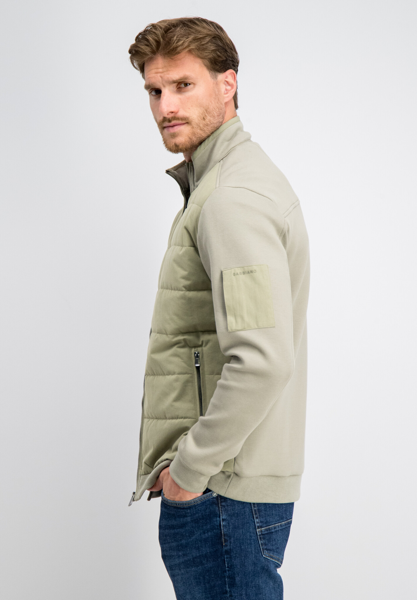 4267436 RONAN PIQUE INTERLOCK MIX CARDIGAN (SAGE GREEN)