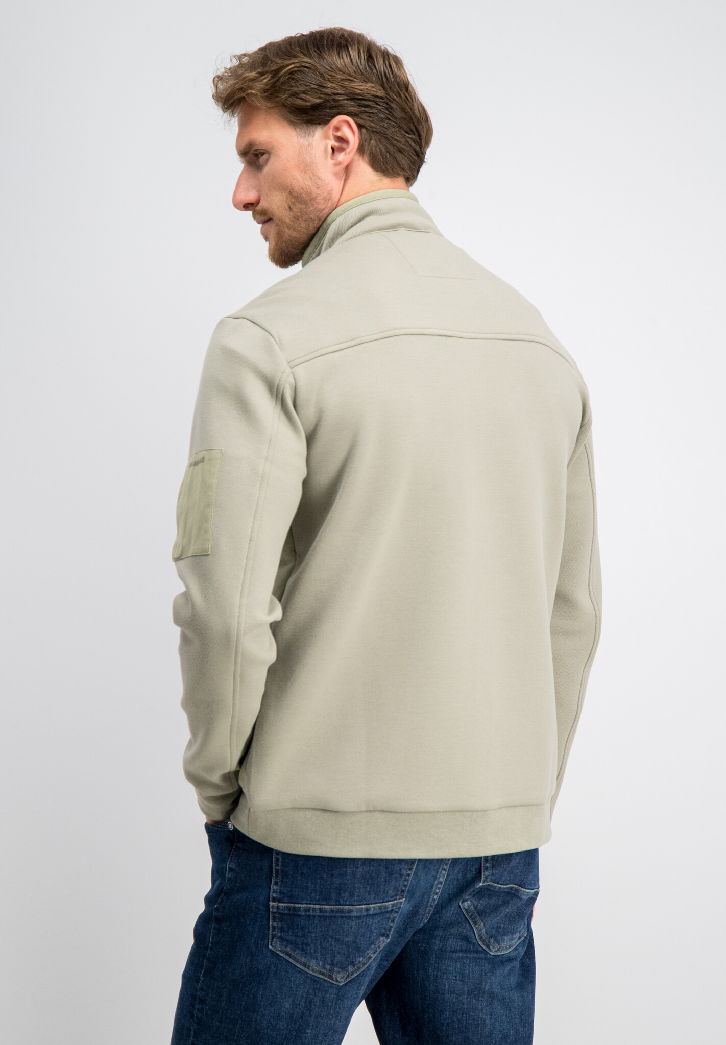 4267436 RONAN PIQUE INTERLOCK MIX CARDIGAN (SAGE GREEN)