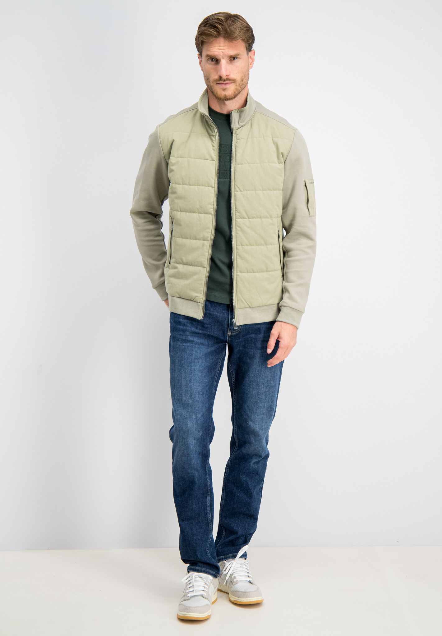 4267436 RONAN PIQUE INTERLOCK MIX CARDIGAN (SAGE GREEN)