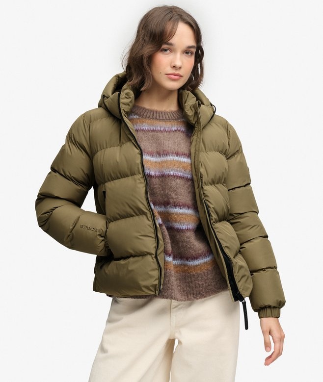 HOODED SPORTS PUFFER JACKET (Khaki)