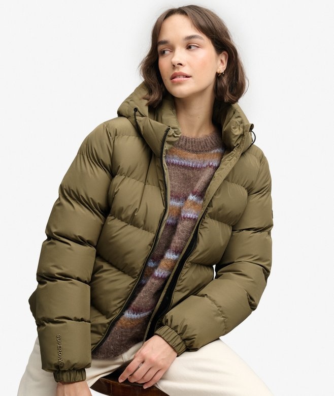 HOODED SPORTS PUFFER JACKET (Khaki)
