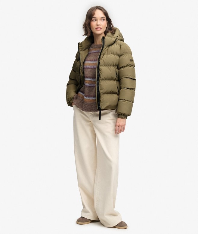HOODED SPORTS PUFFER JACKET (Khaki)