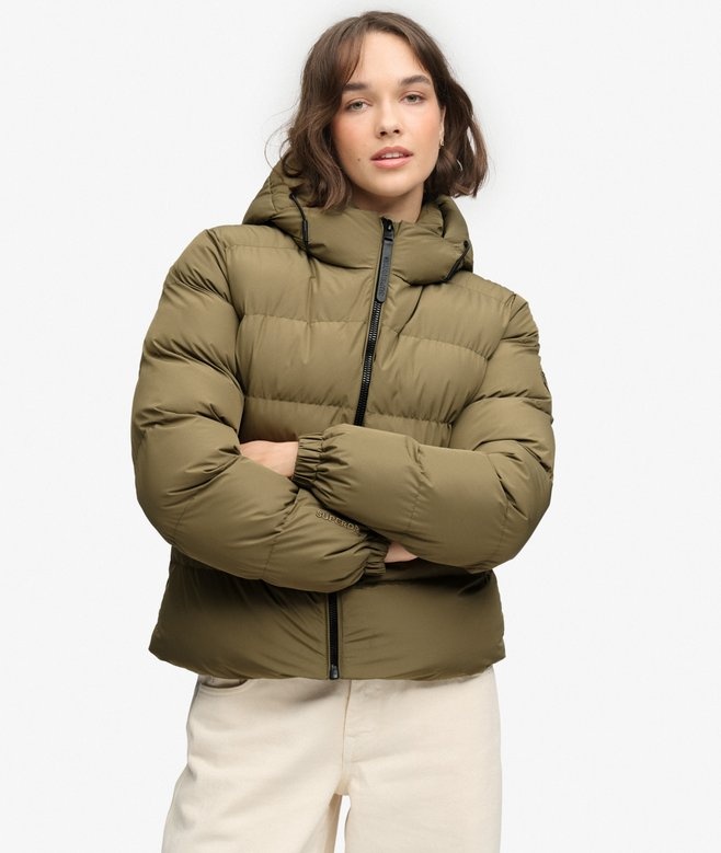 HOODED SPORTS PUFFER JACKET (Khaki)