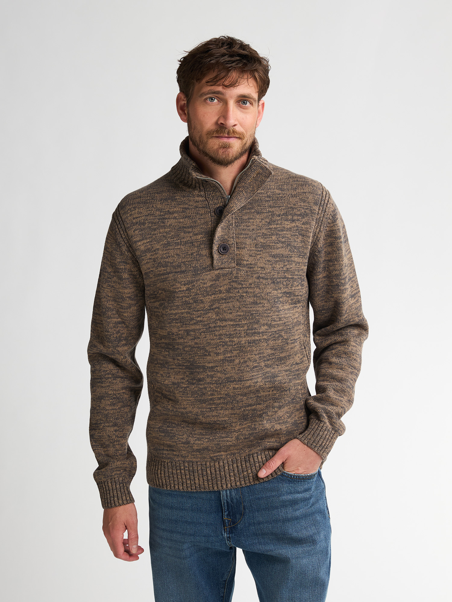 M-ROS-KWC206 Men Knit Neck Pullover (7140 Sand)