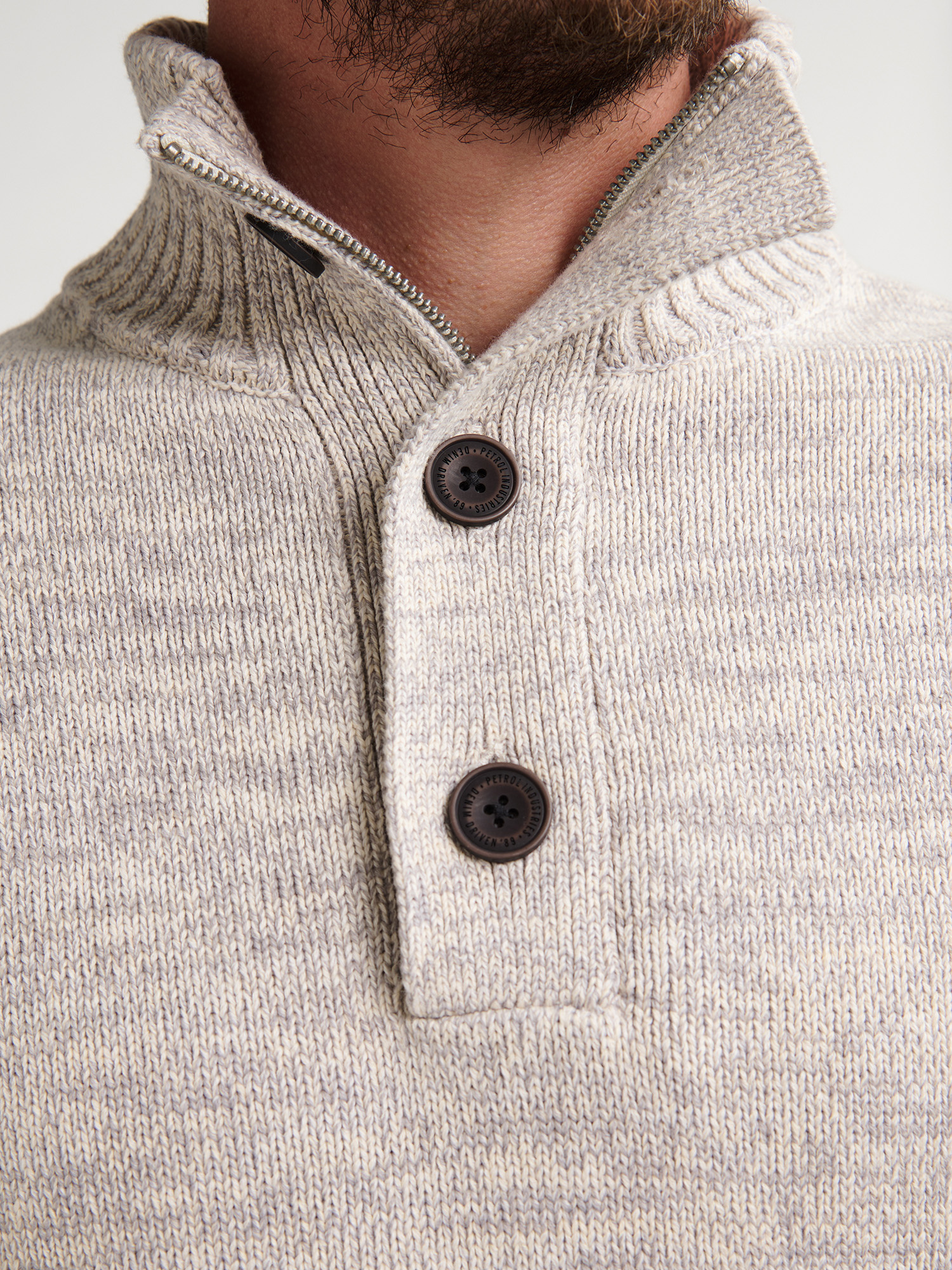 M-ROS-KWC206 Men Knit Neck Pullover (0009 Light Grey)
