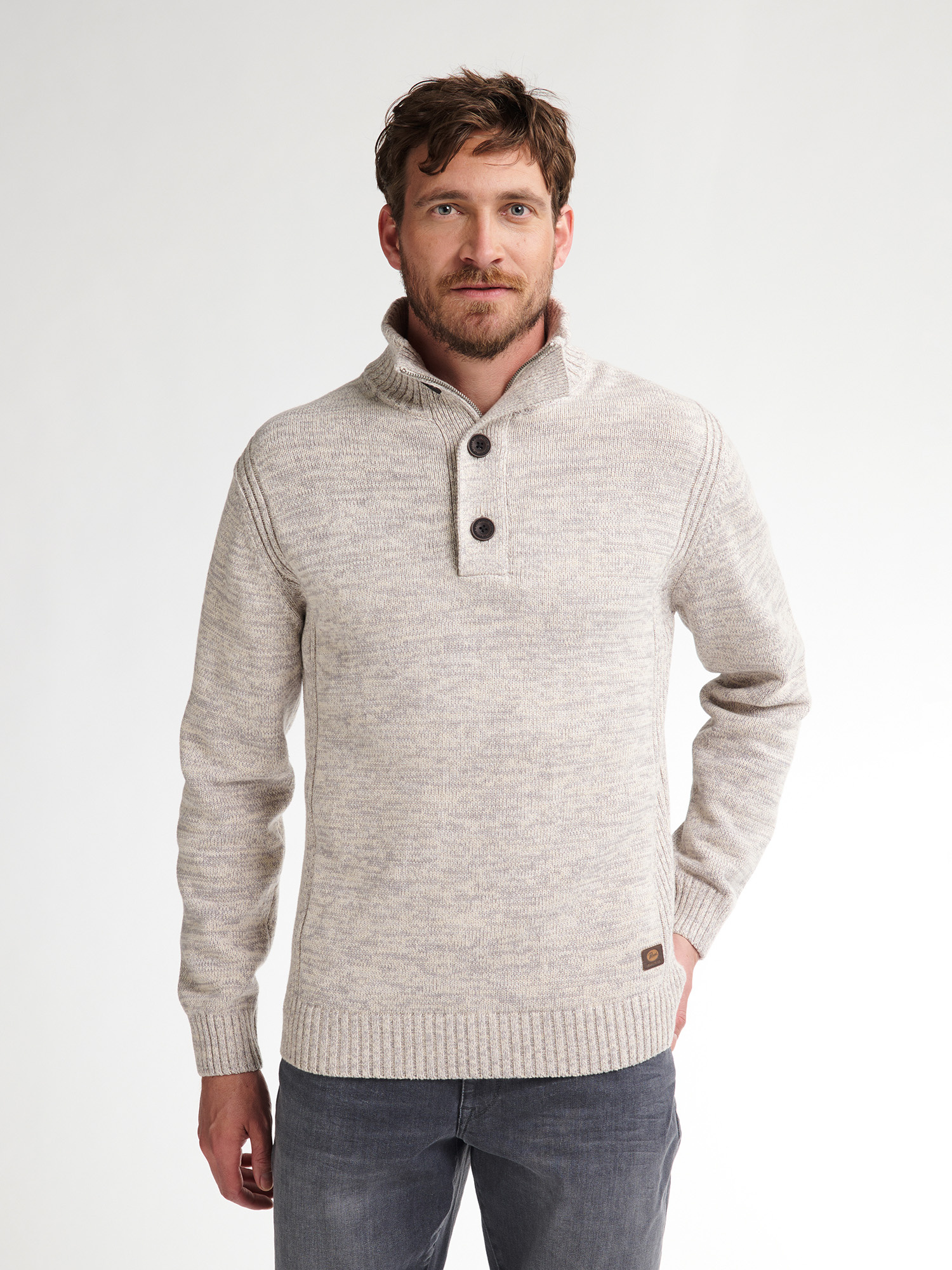M-ROS-KWC206 Men Knit Neck Pullover (0009 Light Grey)