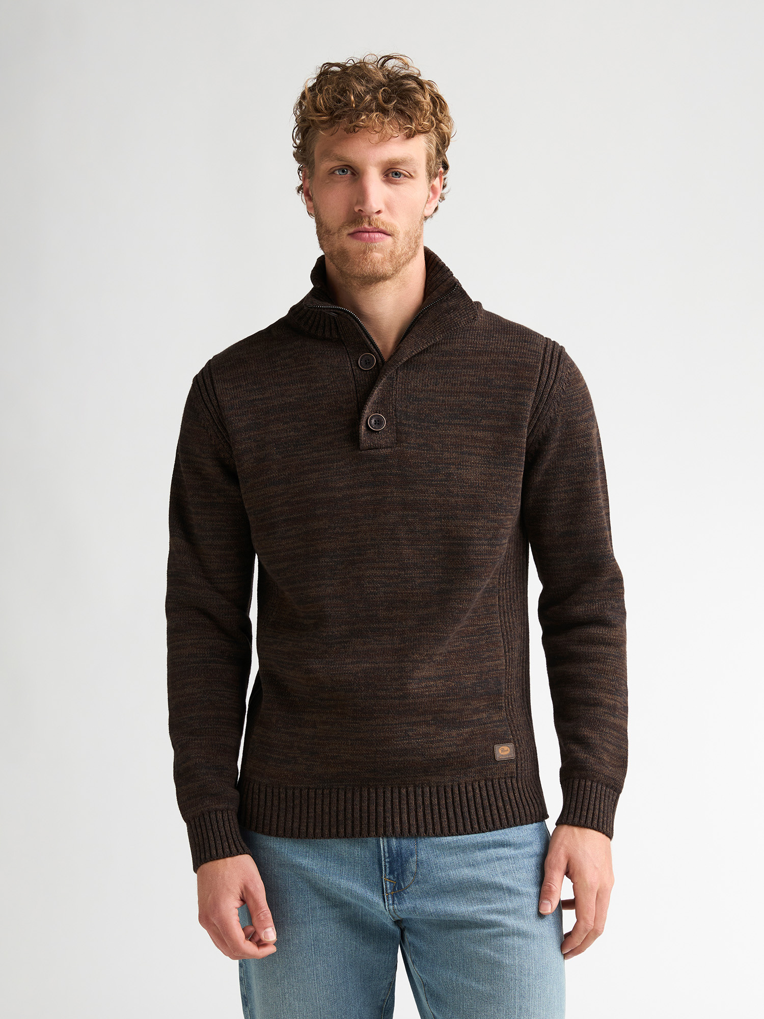 M-ROS-KWC206 Men Knit Neck Pullover (7156 Dark Brown)