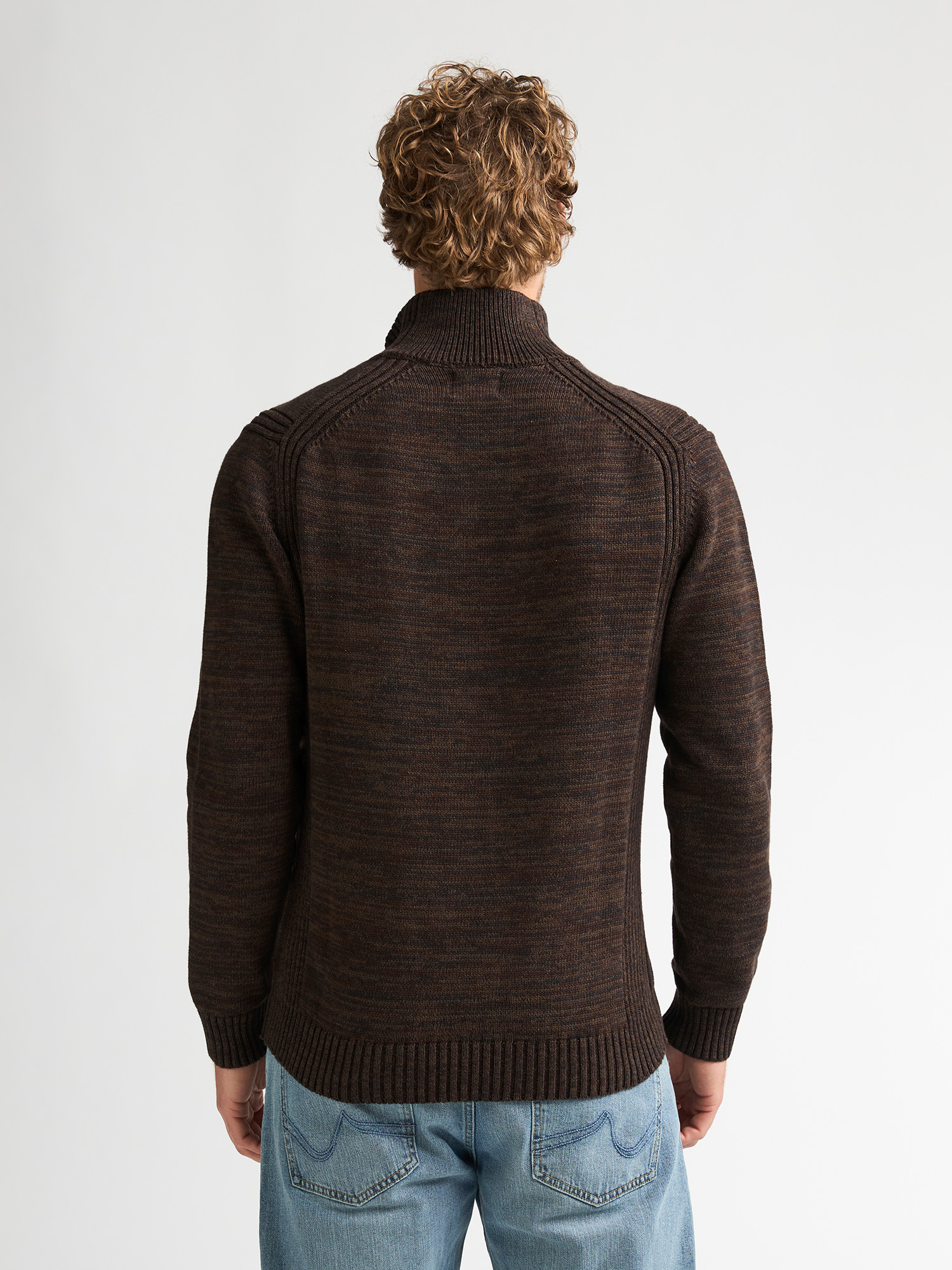 M-ROS-KWC206 Men Knit Neck Pullover (7156 Dark Brown)