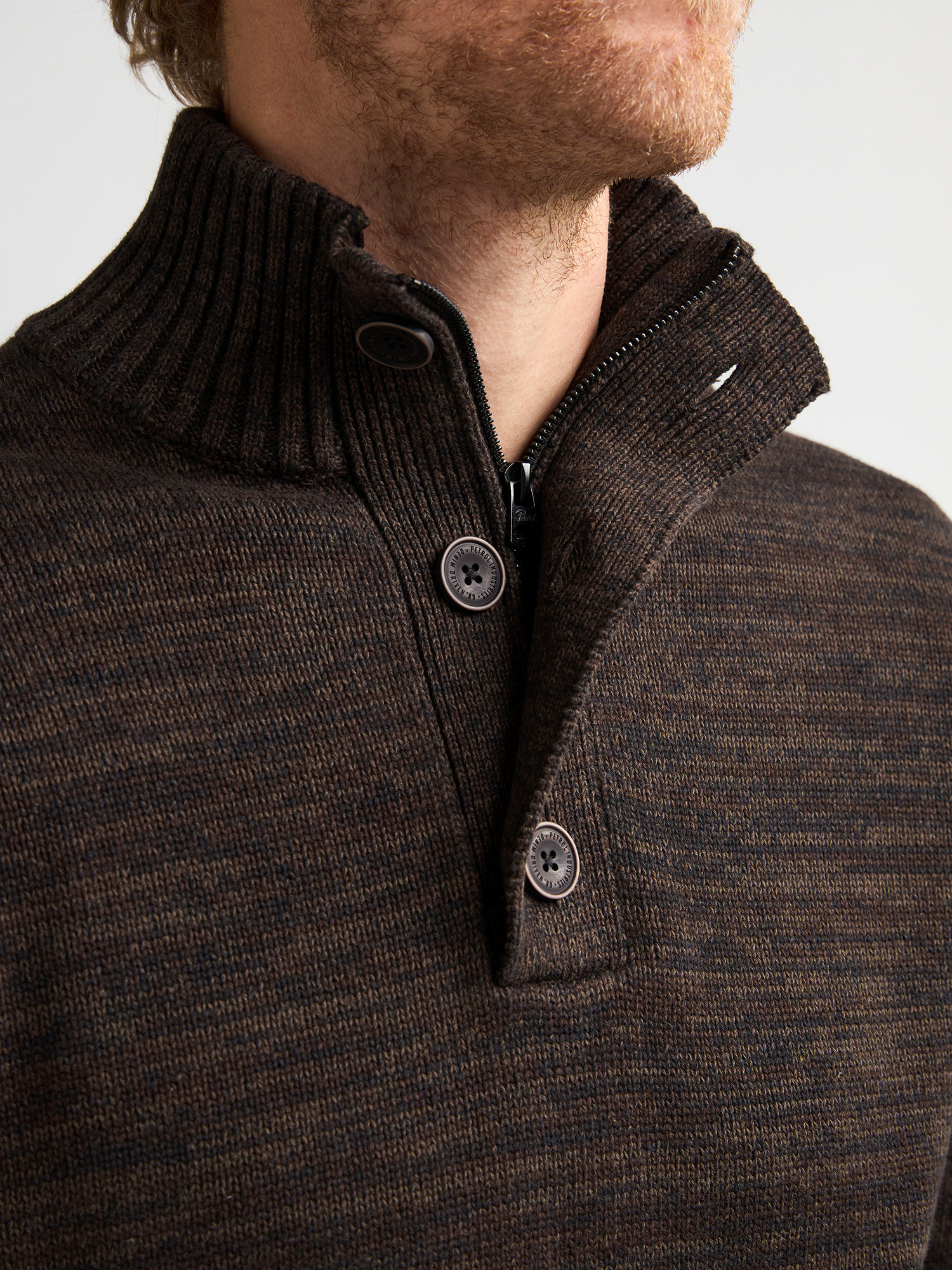 M-ROS-KWC206 Men Knit Neck Pullover (7156 Dark Brown)