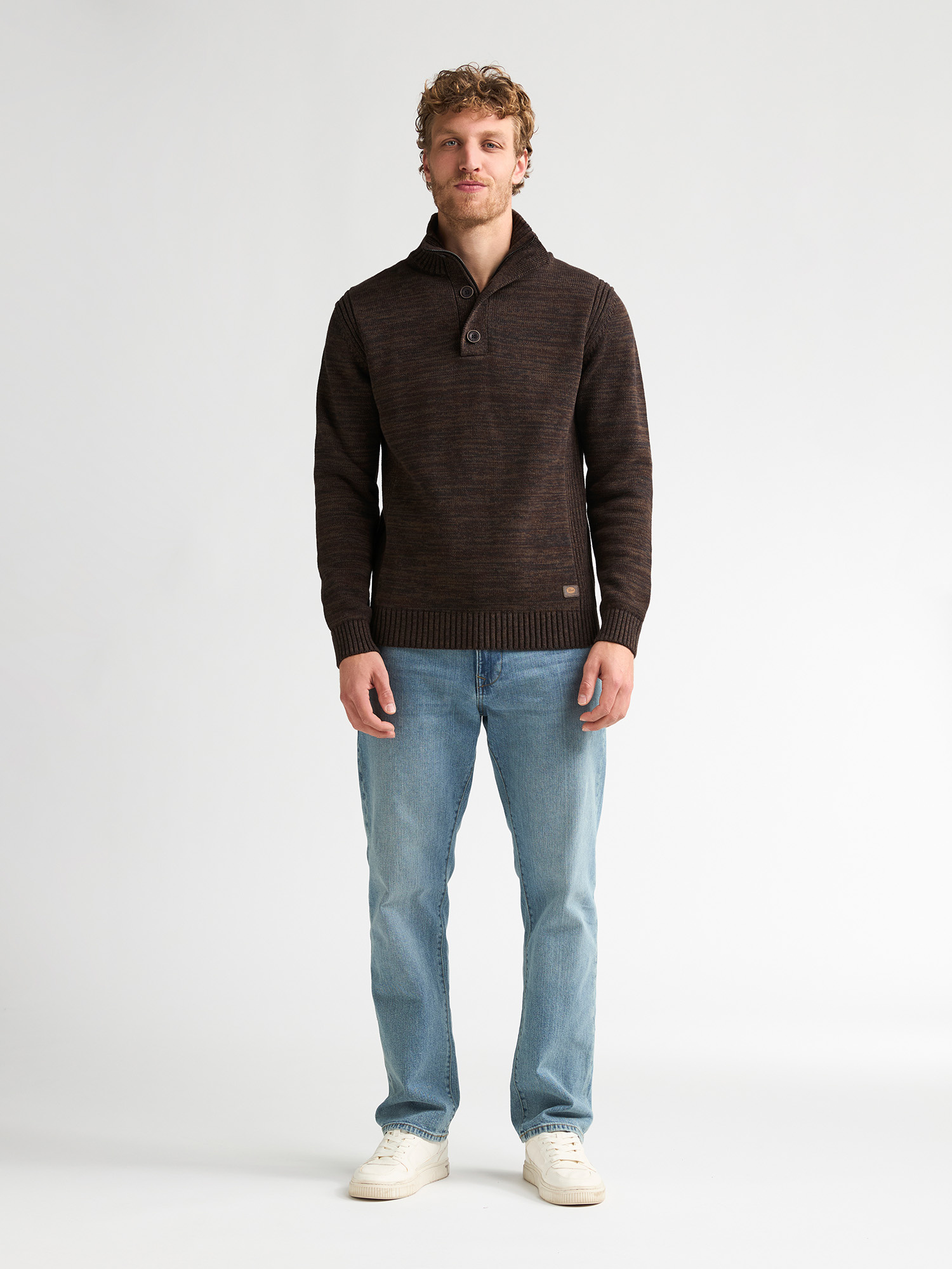 M-ROS-KWC206 Men Knit Neck Pullover (7156 Dark Brown)