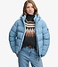 HOODED SPORTS PUFFER JACKET (Washed Denim Blue)