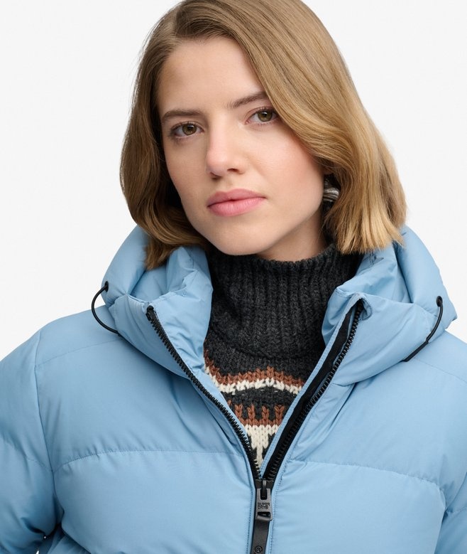 HOODED SPORTS PUFFER JACKET (Washed Denim Blue)