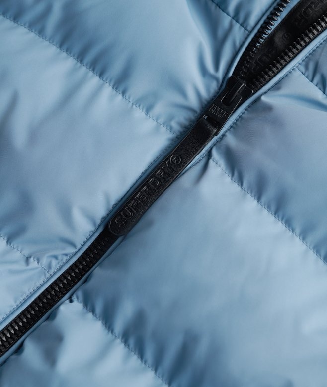 HOODED SPORTS PUFFER JACKET (Washed Denim Blue)