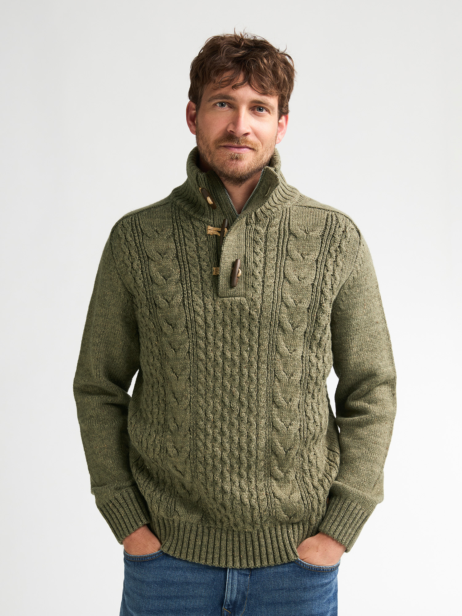 M-3060-KWC211 Men Knit Collar Pullover (6174 Green)