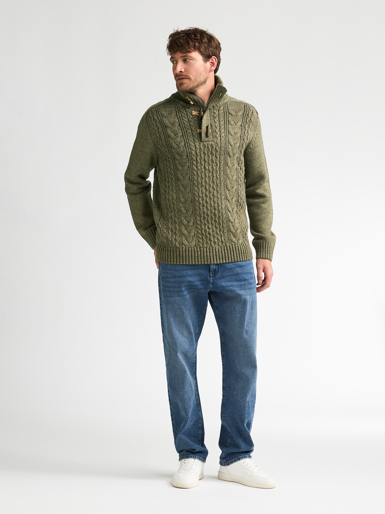 M-3060-KWC211 Men Knit Collar Pullover (6174 Green)