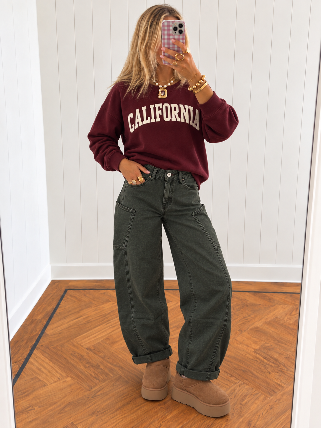 AUDREY Cargo Ballon Fit Jeans (Green Denim)