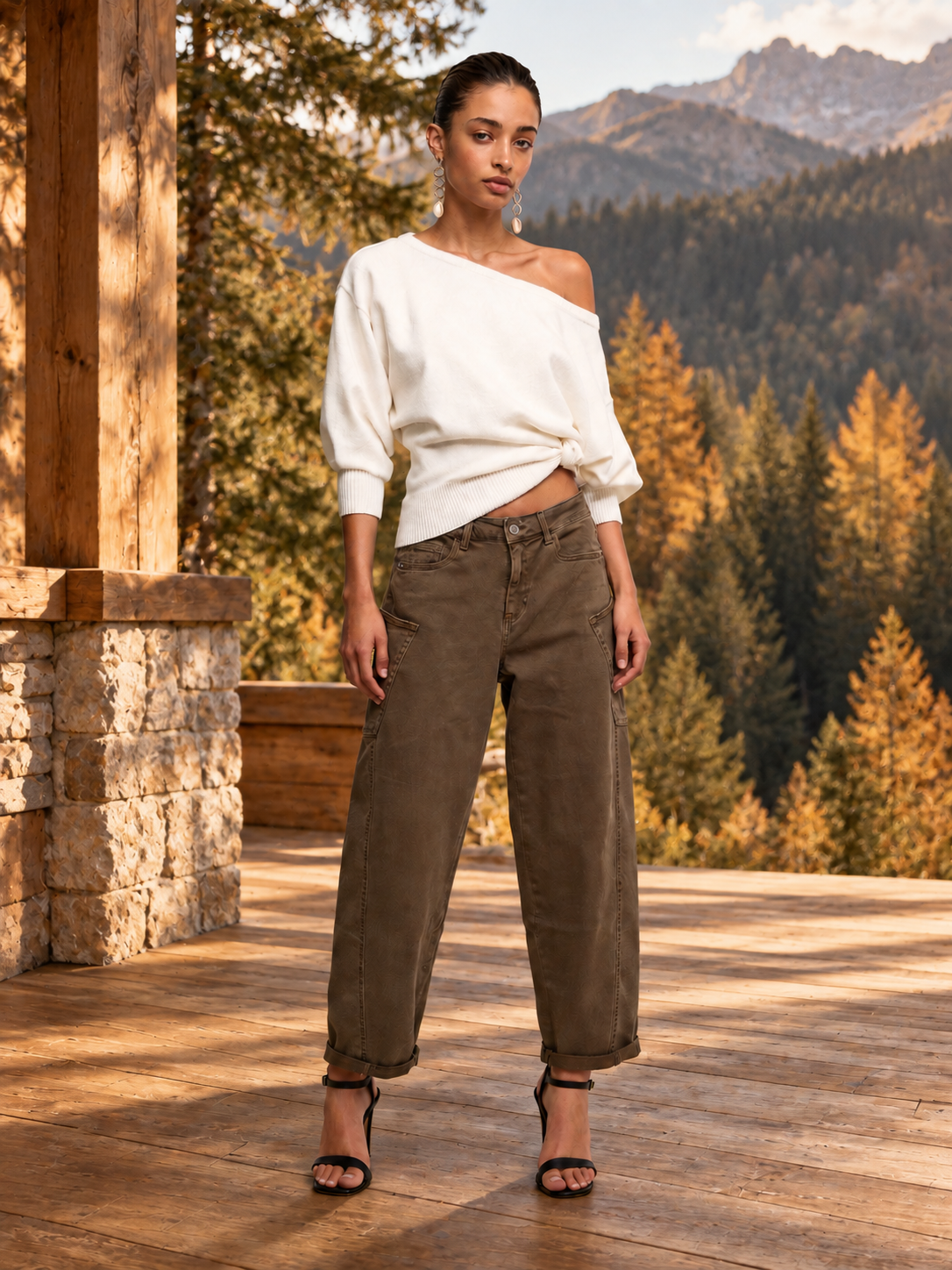 AUDREY Cargo Ballon Fit Jeans (Beige Denim)
