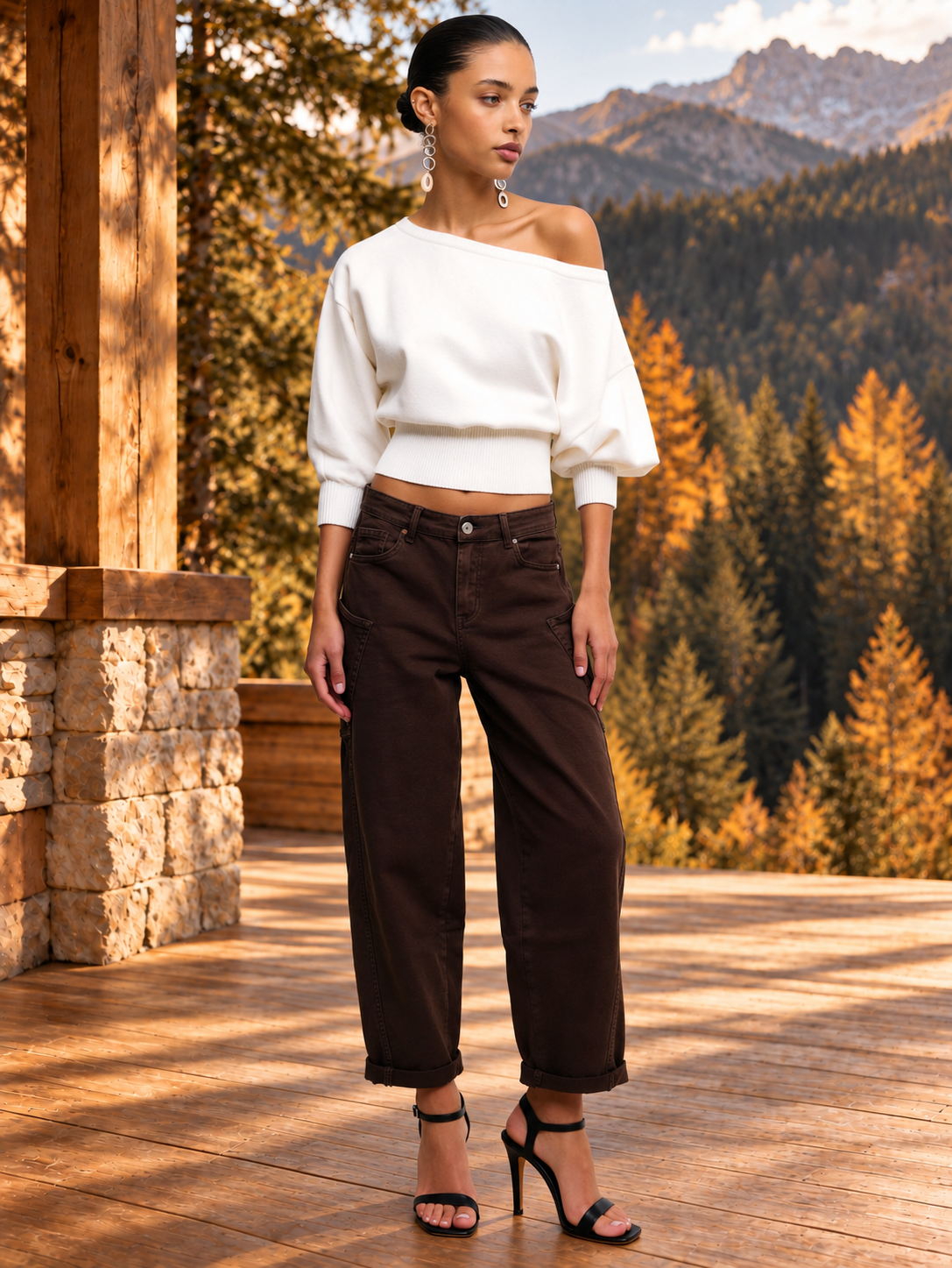 AUDREY Cargo Ballon Fit Jeans (Brown Denim)