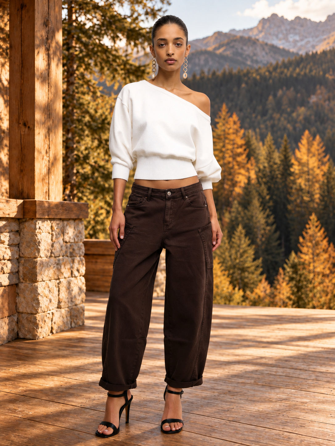 AUDREY Cargo Ballon Fit Jeans (Brown Denim)