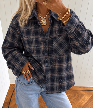 STELLA Glitter Check Blouse (Navy)