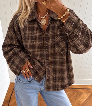 STELLA Glitter Check Blouse (Brown)