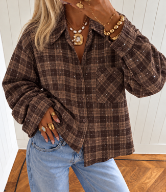 BELLA Check Glitter Blouse (Brown)