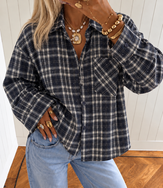 MILOU Check Glitter Blouse (Navy)