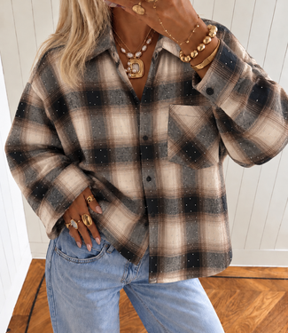 ELORA Glitter Check Blouse (Brown)