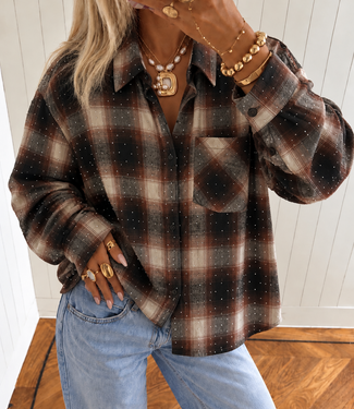 ELORA Glitter Check Blouse (Bordeaux)