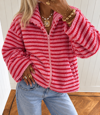 LUNA Stripes Teddy Jacket (Pink/Red)