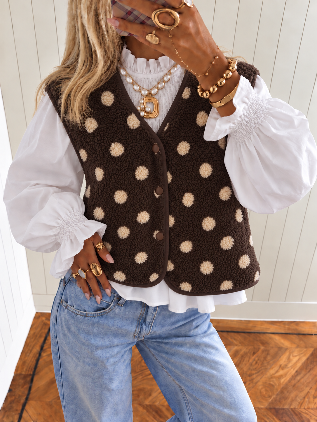 TEDDY Polkadot Bodywarmer (Brown/Beige)